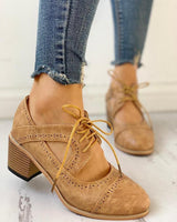 Women's Mary Jane Pumps Lace Up Block Heel Round Toe Cutout – Going Out