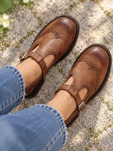 Women’s Mary Jane Shoes Buckle Strap Round Toe Brogue Detail – Office Workshops