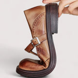 Women’s Mary Jane Shoes Buckle Strap Round Toe Brogue Detail – Office Workshops