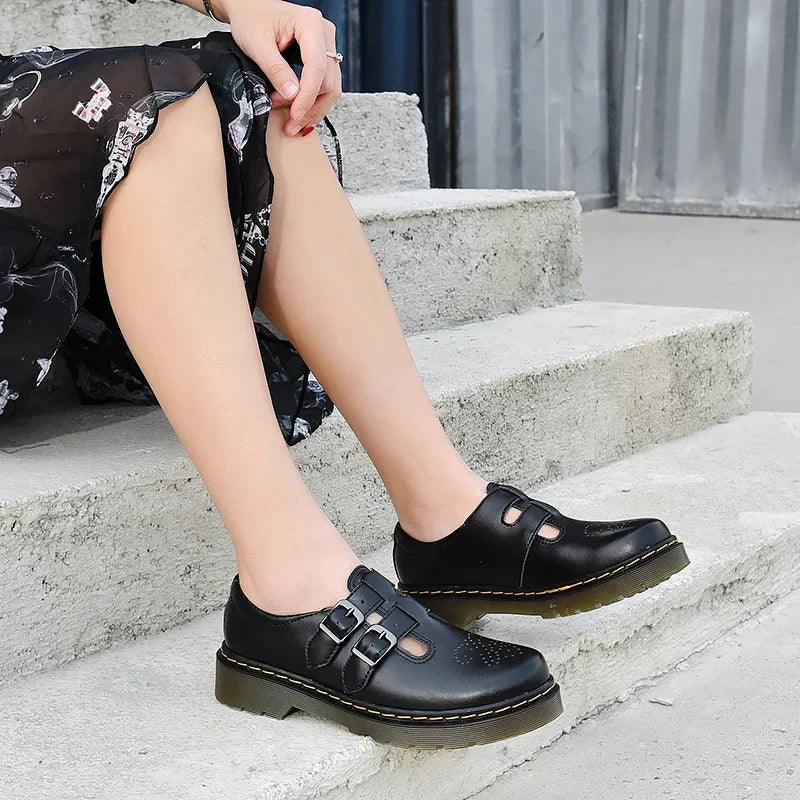 Women's Mary Jane Shoes Closed Toe Double Buckle Strap Raised Sole – Casual Wear
