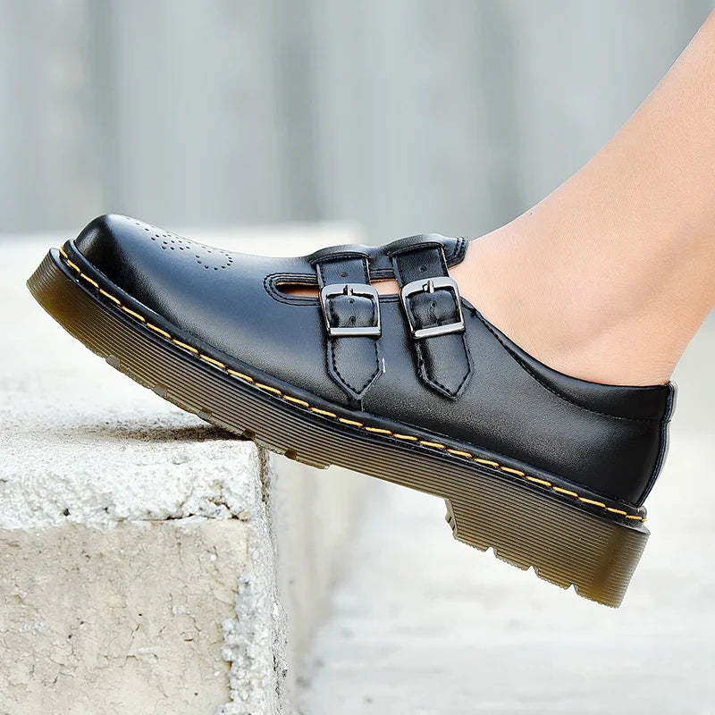 Women's Mary Jane Shoes Closed Toe Double Buckle Strap Raised Sole – Casual Wear