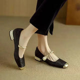 Women’s Mary Jane Shoes Square Toe Twisted Strap Pearl Accent – Engagement Parties