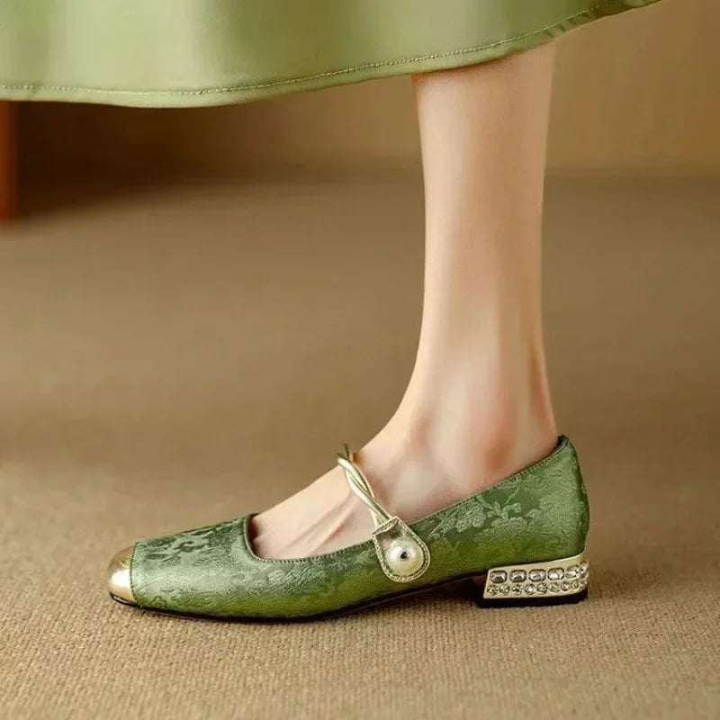 Women’s Mary Jane Shoes Square Toe Twisted Strap Pearl Accent – Engagement Parties