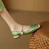 Women’s Mary Jane Shoes Square Toe Twisted Strap Pearl Accent – Engagement Parties
