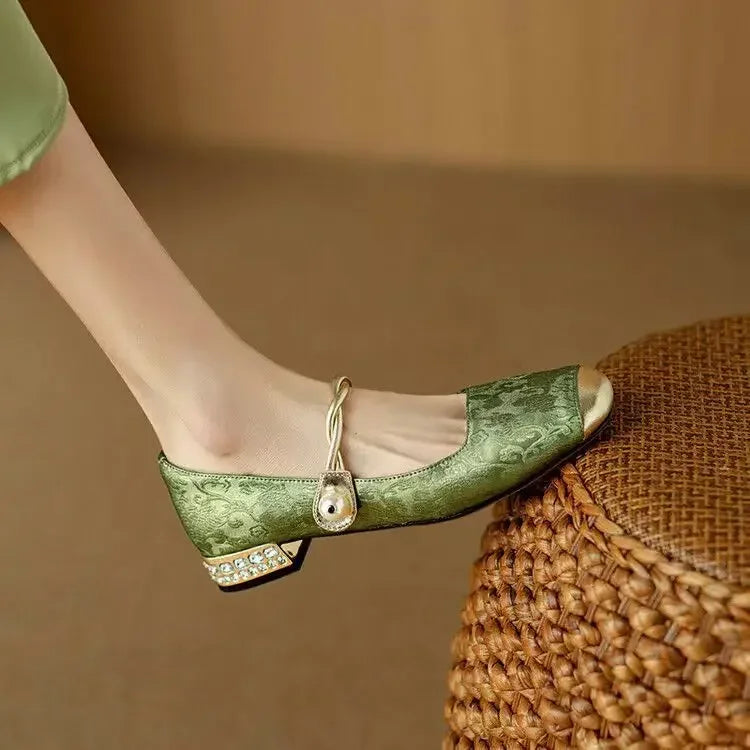 Women’s Mary Jane Shoes Square Toe Twisted Strap Pearl Accent – Engagement Parties