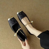 Women’s Mary Jane Shoes Square Toe Twisted Strap Pearl Accent – Engagement Parties