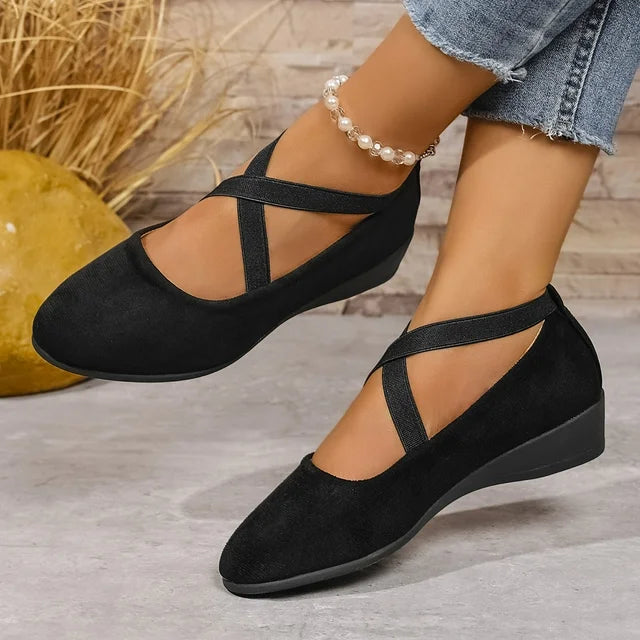 Women's Mary Jane Wedge Shoes Closed Toe Cross Strap – Casual Outing