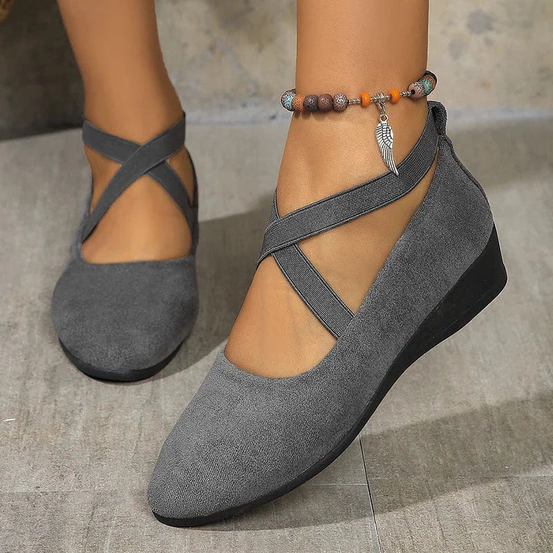 Women's Mary Jane Wedge Shoes Closed Toe Cross Strap – Casual Outing