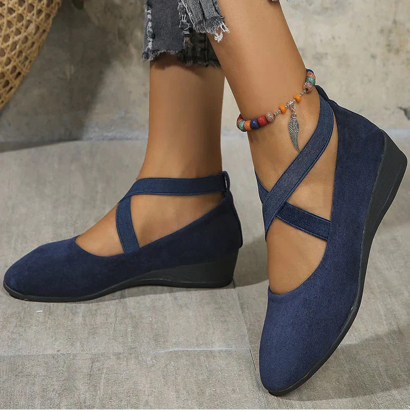 Women's Mary Jane Wedge Shoes Closed Toe Cross Strap – Casual Outing