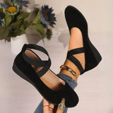 Women's Mary Jane Wedge Shoes Closed Toe Cross Strap – Casual Outing