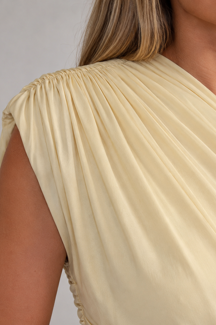 Women’s Maternity Maxi Dress One-Shoulder Ruched Waist Draped Overlay – Maternity Celebrations