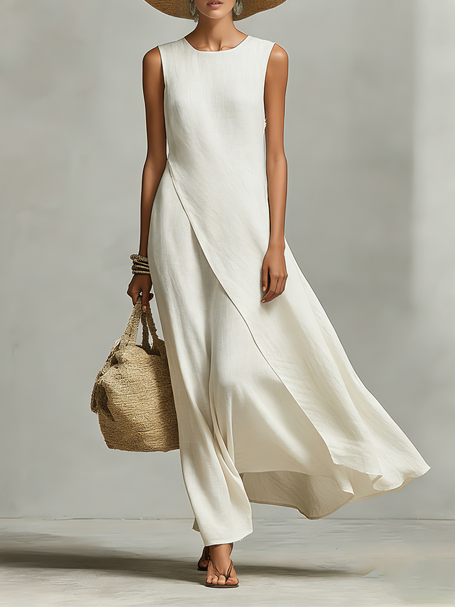 Women's Maxi Dress Asymmetric Overlay Sleeveless – Vacation Dinner