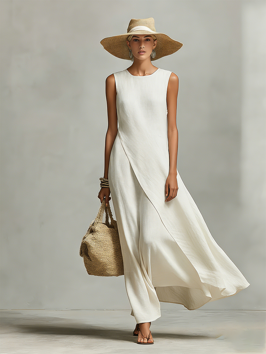 Women's Maxi Dress Asymmetric Overlay Sleeveless – Vacation Dinner