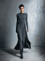 Women's Maxi Dress Boat Neck Long Sleeve Side Knot – Cocktail Party