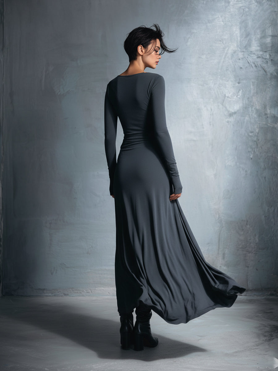 Women's Maxi Dress Boat Neck Long Sleeve Side Knot – Cocktail Party