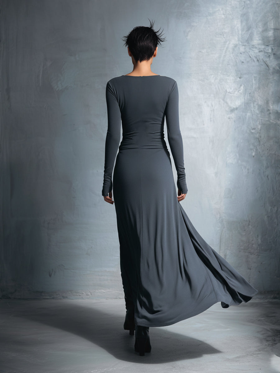 Women's Maxi Dress Boat Neck Long Sleeve Side Knot – Cocktail Party