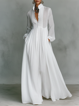 Women's Maxi Dress Button Front Long Sleeve Gathered Skirt – Resort Brunch