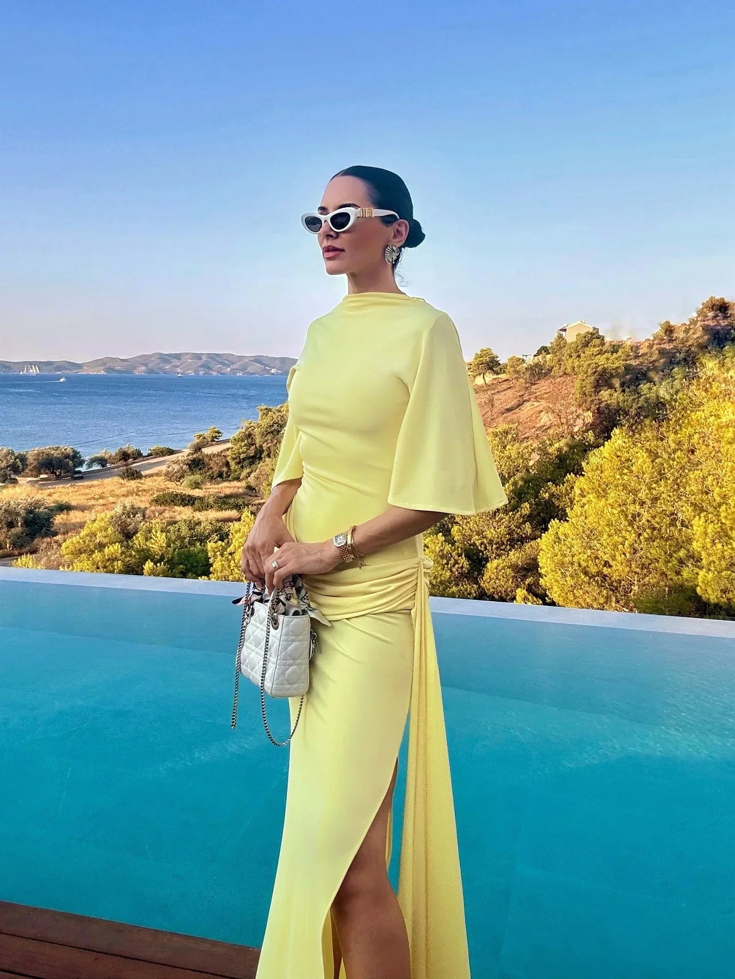 Women's Maxi Dress Cape Sleeve High Neck – Wedding Guest Dress