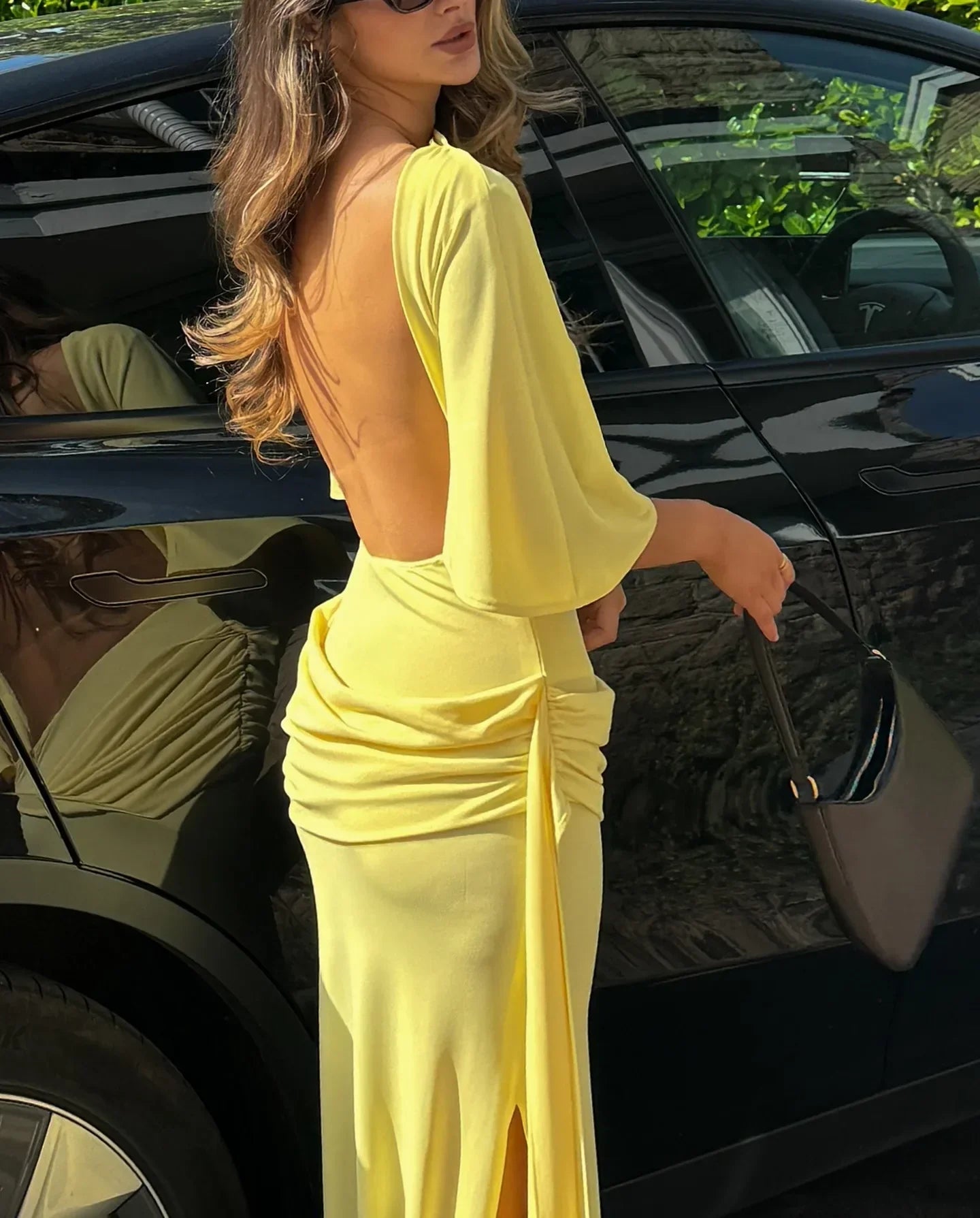 Women's Maxi Dress Cape Sleeve High Neck – Wedding Guest Dress