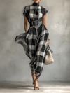 Women's Maxi Dress Check Print High Neck Cap Sleeve – Gallery Stroll