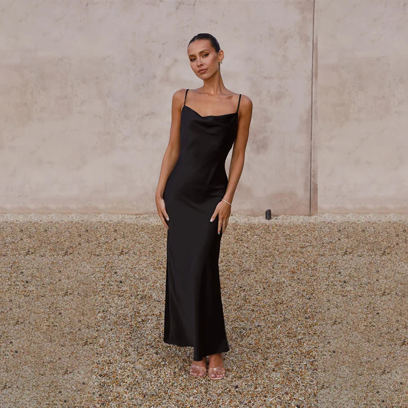Women's Maxi Dress Cowl Neck Sleeveless – Wedding Guest