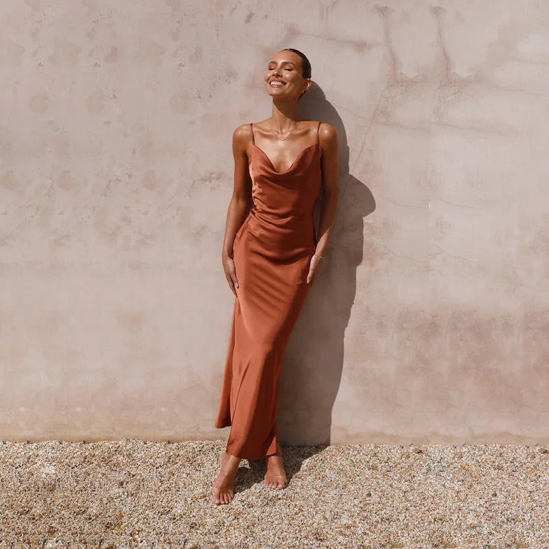 Women's Maxi Dress Cowl Neck Sleeveless – Wedding Guest