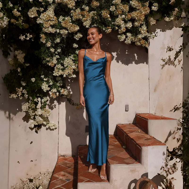 Women's Maxi Dress Cowl Neck Sleeveless – Wedding Guest
