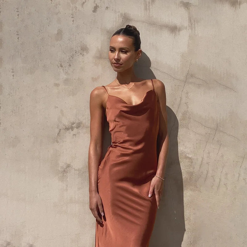 Women's Maxi Dress Cowl Neck Sleeveless – Wedding Guest