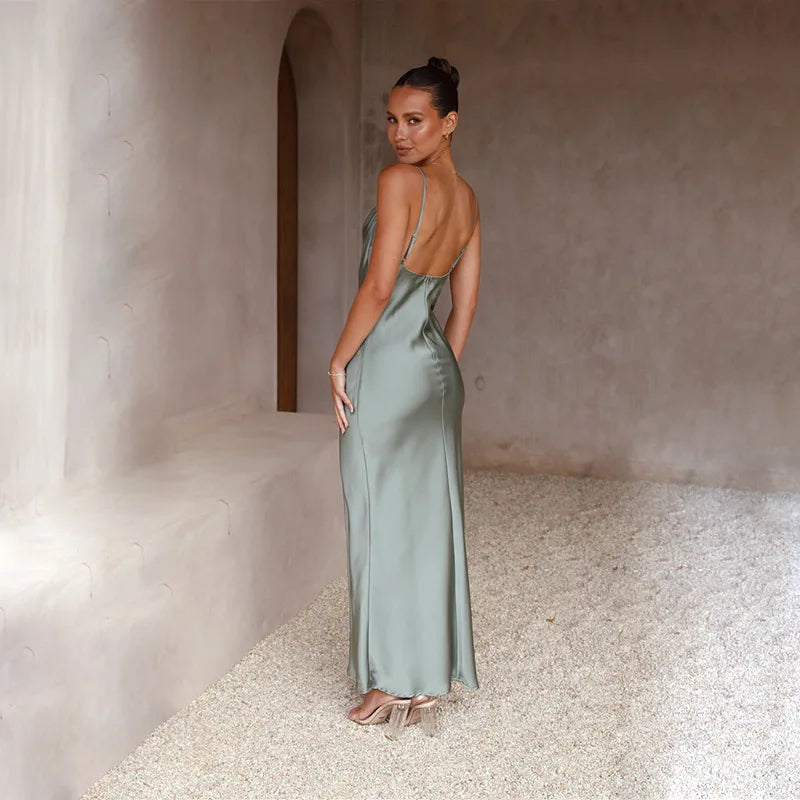 Women's Maxi Dress Cowl Neck Sleeveless – Wedding Guest