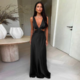 Women's Maxi Dress Cut Out V Neck Sleeveless – Wedding Guest