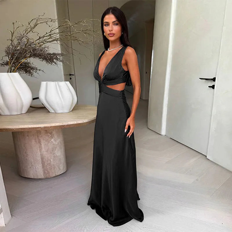 Women's Maxi Dress Cut Out V Neck Sleeveless – Wedding Guest