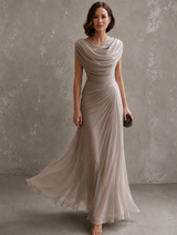 Women’s Maxi Dress Draped Neckline Ruched Waist Gathered Back – Formal Receptions
