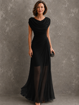 Women’s Maxi Dress Draped Neckline Ruched Waist Gathered Back – Formal Receptions