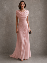 Women’s Maxi Dress Draped Neckline Ruched Waist Gathered Back – Formal Receptions