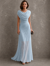 Women’s Maxi Dress Draped Neckline Ruched Waist Gathered Back – Formal Receptions