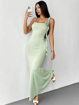 Women's Maxi Dress Dusty Rose Ruffle Strap Sleeveless – Wedding Guest