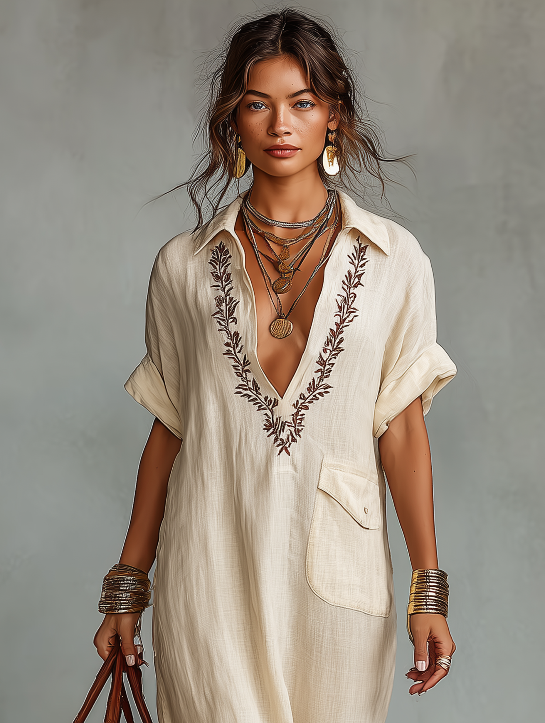 Women's Maxi Dress Embroidered V Neck Short Sleeve – Beach Vacation