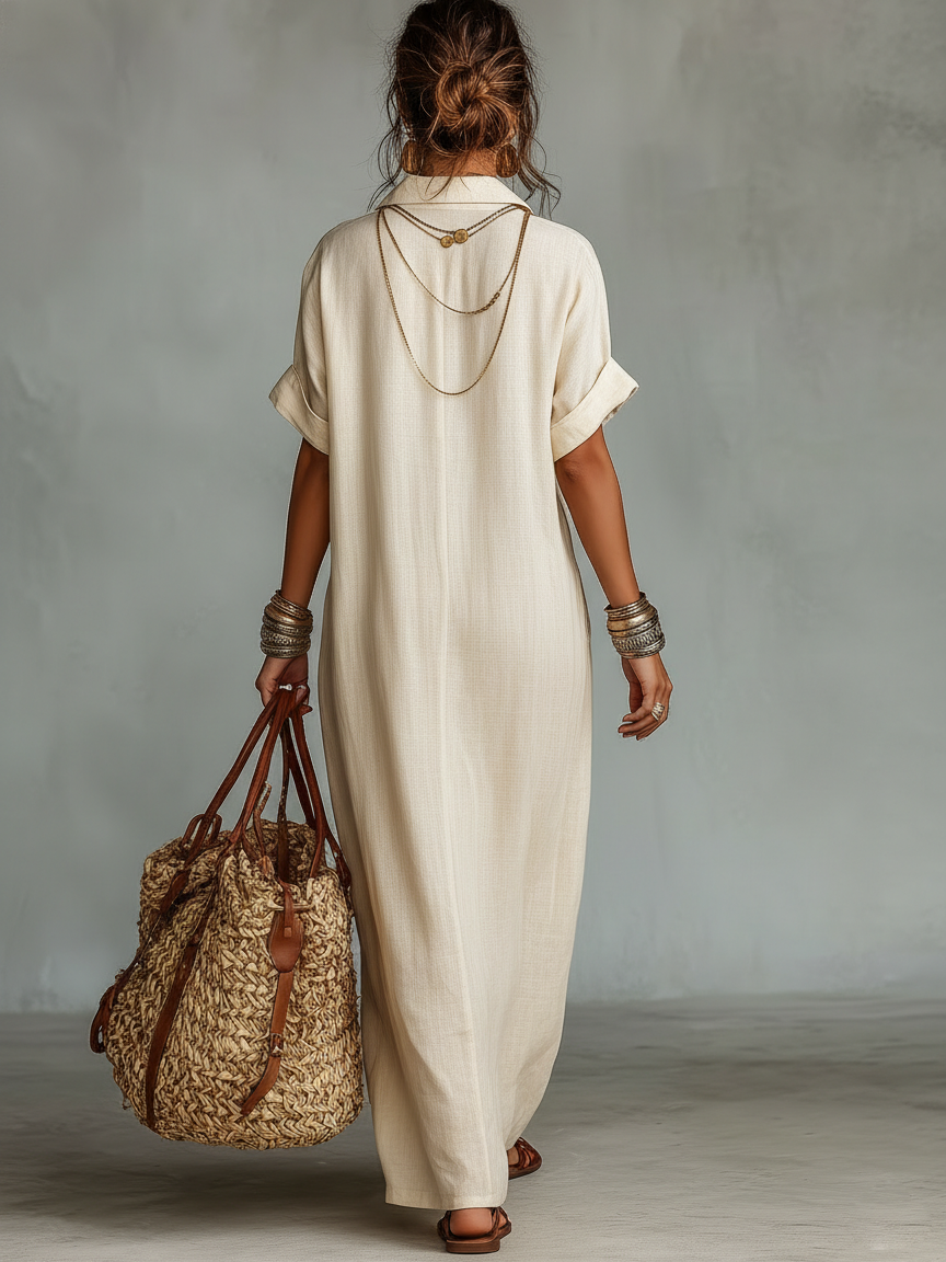 Women's Maxi Dress Embroidered V Neck Short Sleeve – Beach Vacation