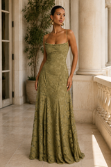 Women’s Maxi Dress Floral Texture Spaghetti Strap Lace Up Back – Formal Celebrations