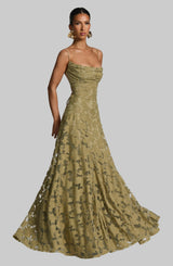 Women’s Maxi Dress Floral Texture Spaghetti Strap Lace Up Back – Formal Celebrations