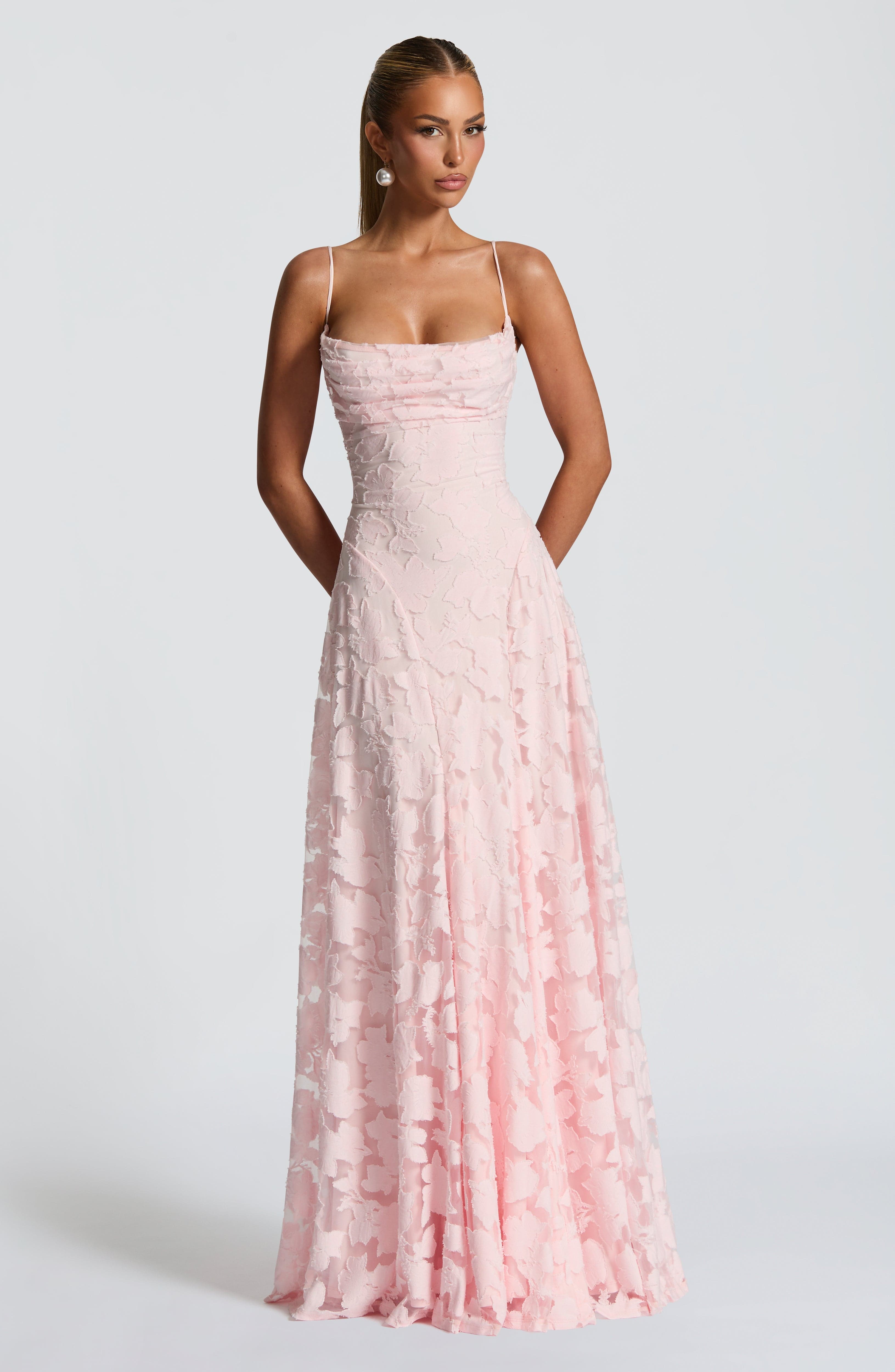 Women’s Maxi Dress Floral Texture Spaghetti Strap Lace Up Back – Formal Celebrations