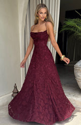 Women’s Maxi Dress Floral Texture Spaghetti Strap Lace Up Back – Formal Celebrations