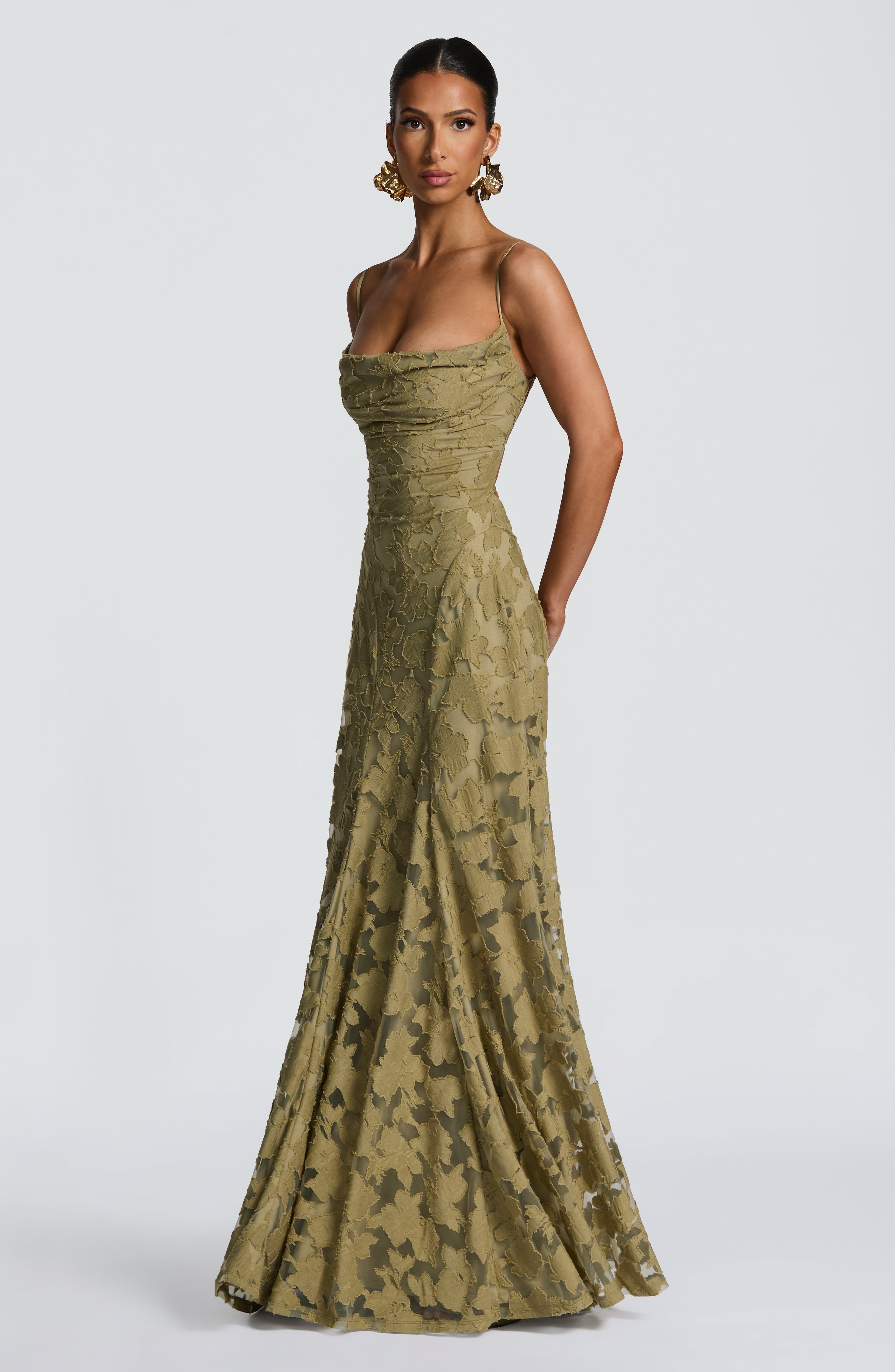 Women’s Maxi Dress Floral Texture Spaghetti Strap Lace Up Back – Formal Celebrations