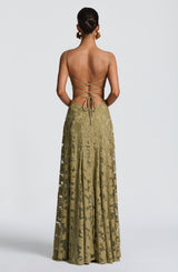 Women’s Maxi Dress Floral Texture Spaghetti Strap Lace Up Back – Formal Celebrations