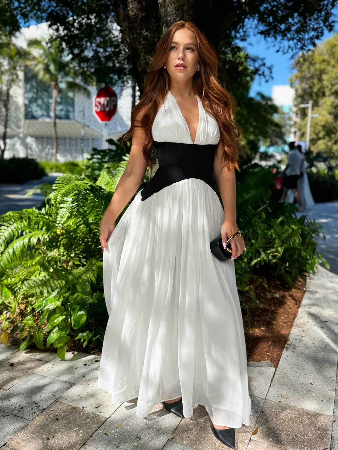 Women's Maxi Dress Halter Neck Contrast Panel – Wedding Guest