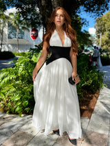 Women's Maxi Dress Halter Neck Contrast Panel – Wedding Guest