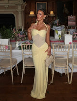 Women's Maxi Dress Halter Neck Ruched Front Draped Skirt – Wedding Guest