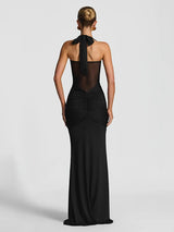 Women's Maxi Dress Halter Neck Ruched Front Draped Skirt – Wedding Guest
