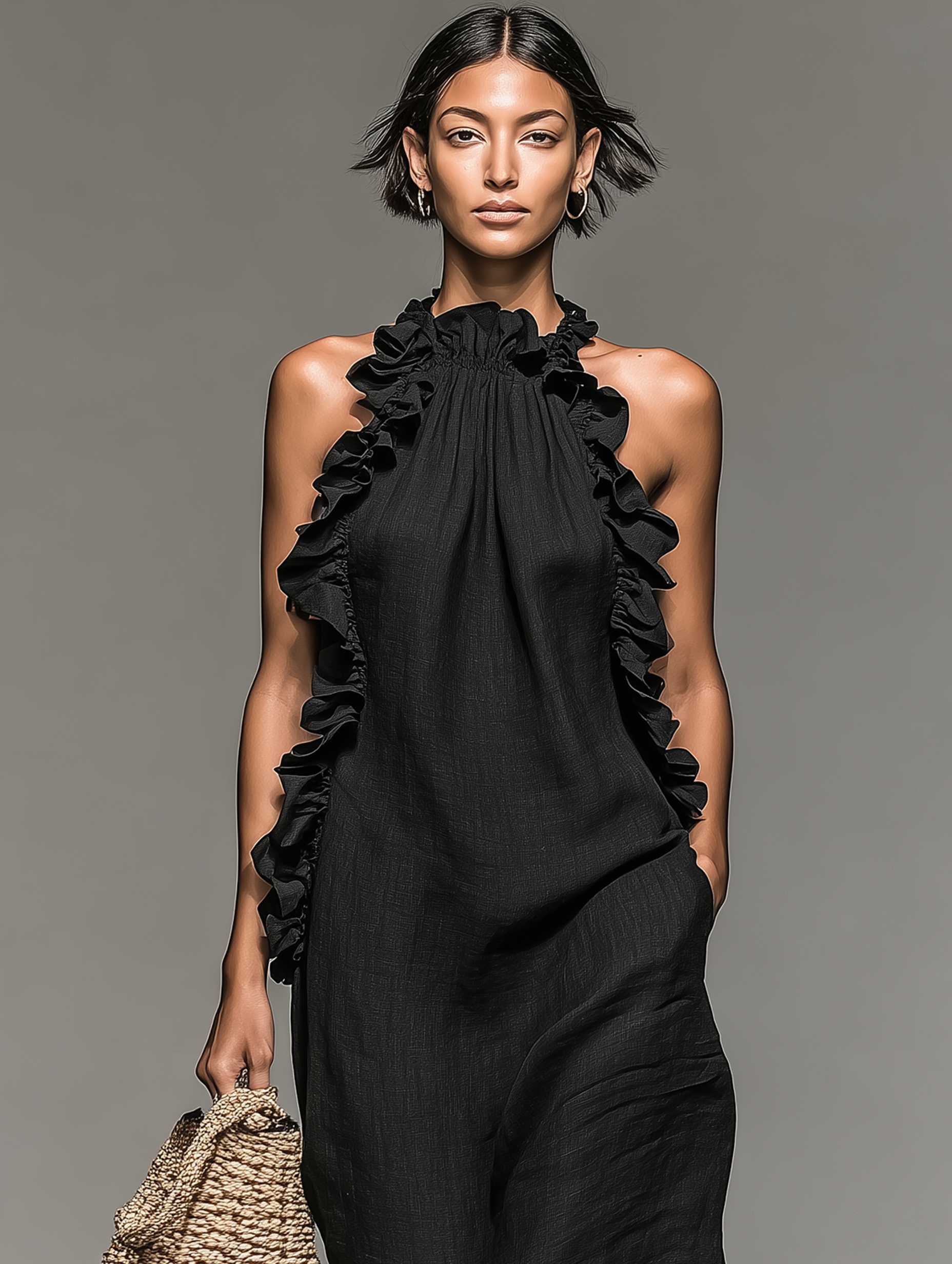 Women's Maxi Dress Halter Neck Ruffle Trim Sleeveless – Beach Vacation