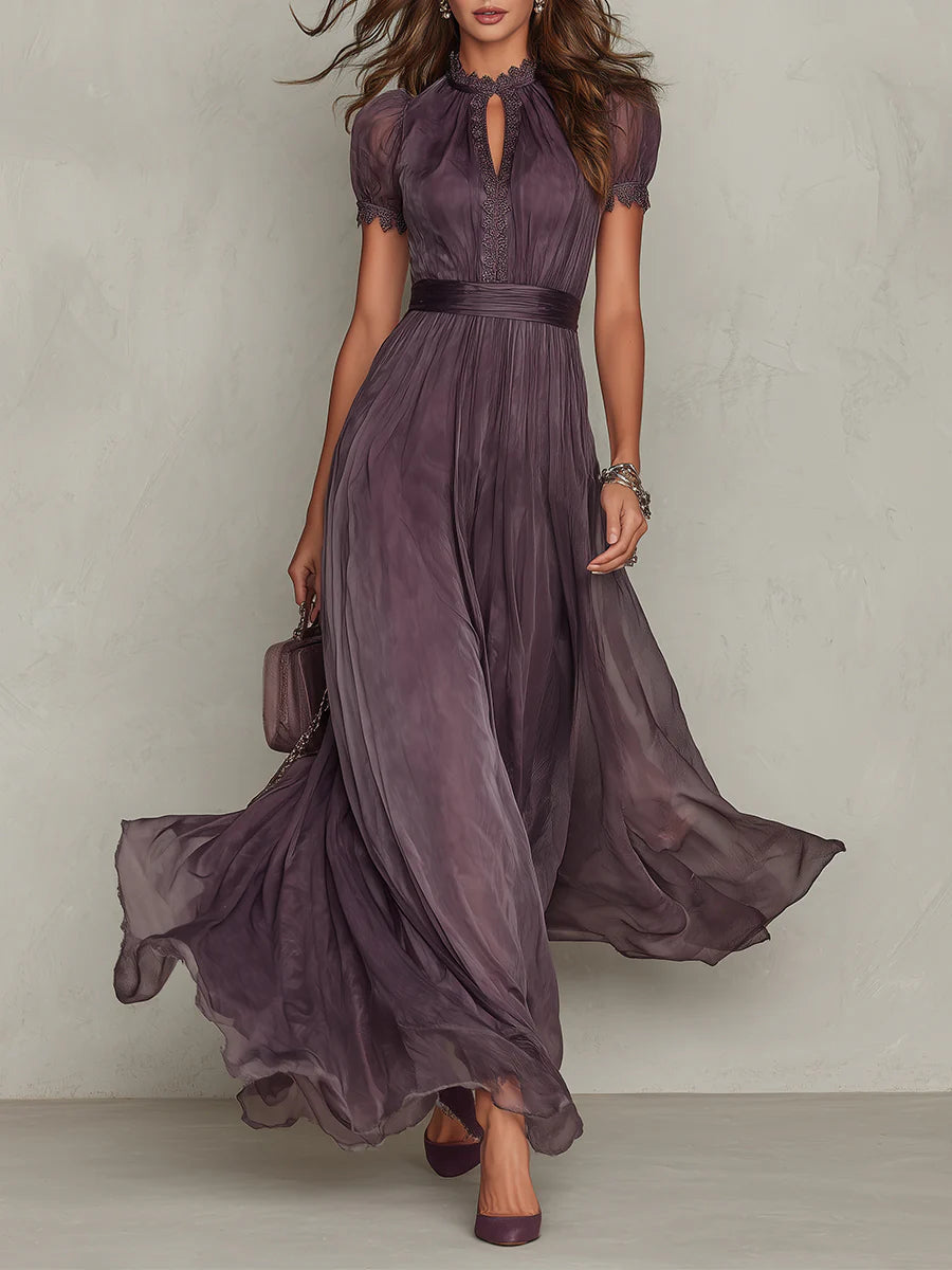 Women’s Maxi Dress High Neck Keyhole Puff Sleeves – Formal Luncheons